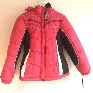 New Protection System Girls Sz 16  Puff Jacket Hooded Coat Fleece Line Pink Mult